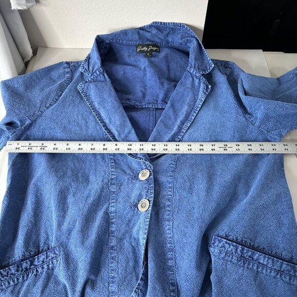 Gretty Zueger Cotton Blazer Lightweight Stone Wash Size XL Blue Lagenlook Boho - Picture 10 of 13